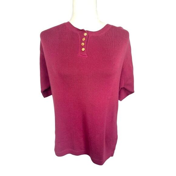 Woolrich Vintage 90s Cotton Short Sleeve Henley Sweater Pink Womens Size Medium - Picture 1 of 9